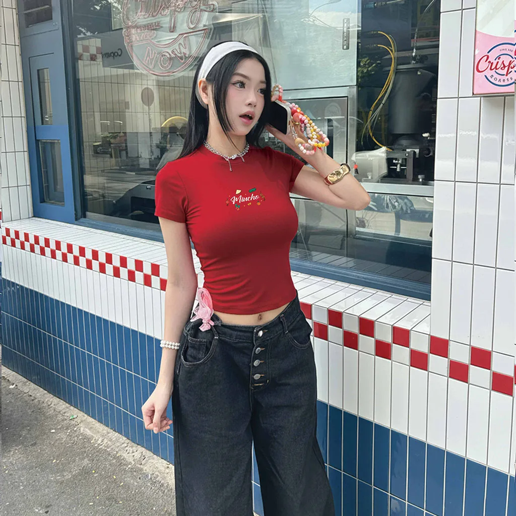 Áo baby tee nữ ôm body Miucho vải visco thoáng mát tôn dáng tay ngắn cổ tròn in mix 3003_thumbnail_2