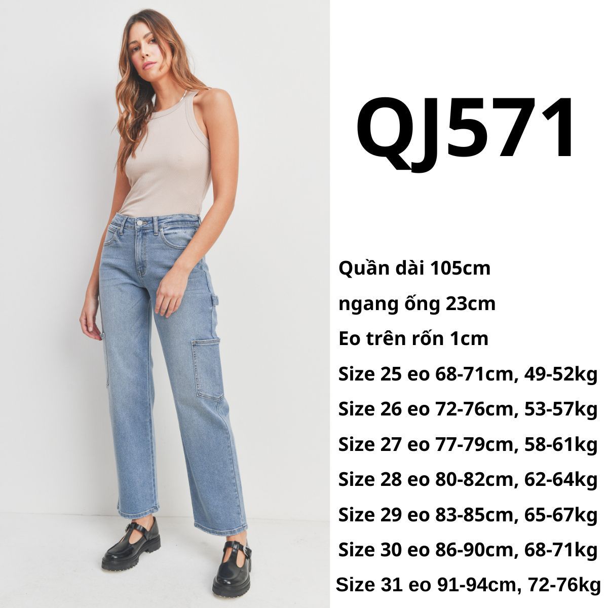 QJ571 - Jeans Túi Sườn