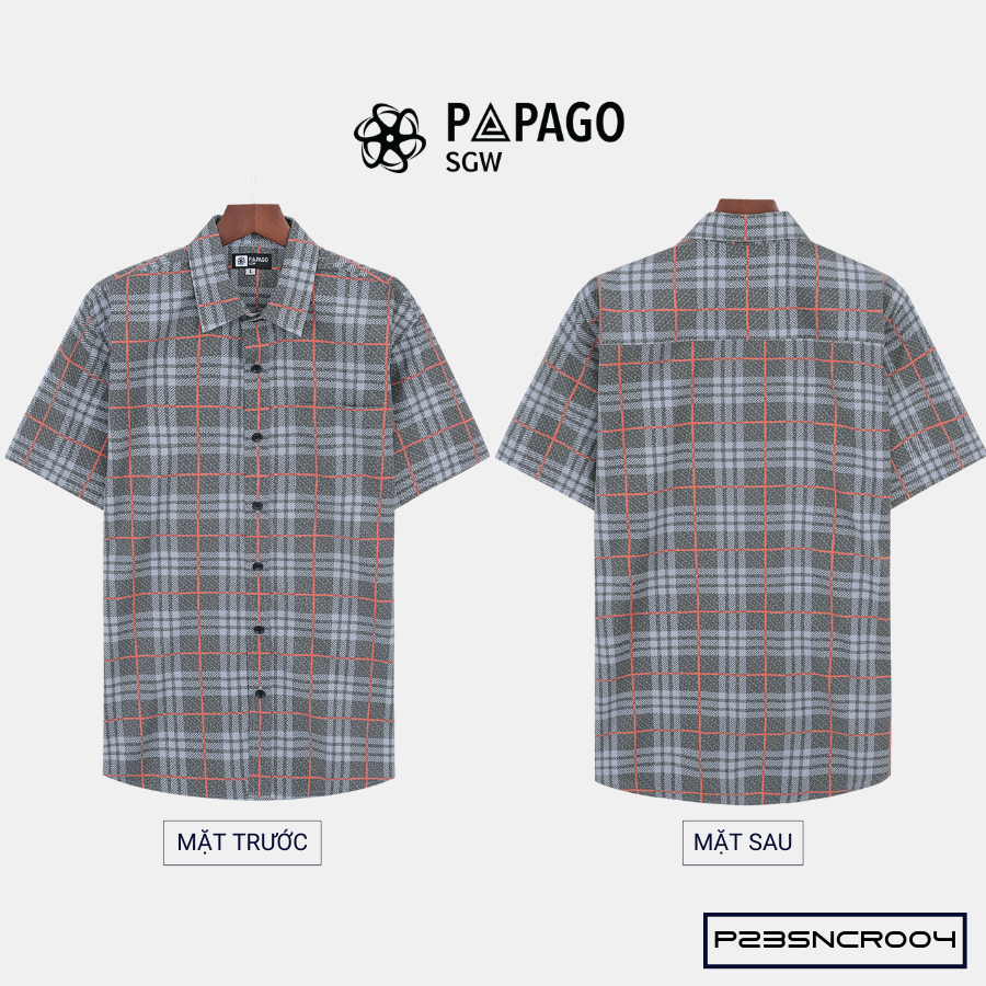 Áo sơ mi nam trung niên PAPAGO tay ngắn lai bầu vải lụa sọc caro - P23SNCR004_thumbnail_2