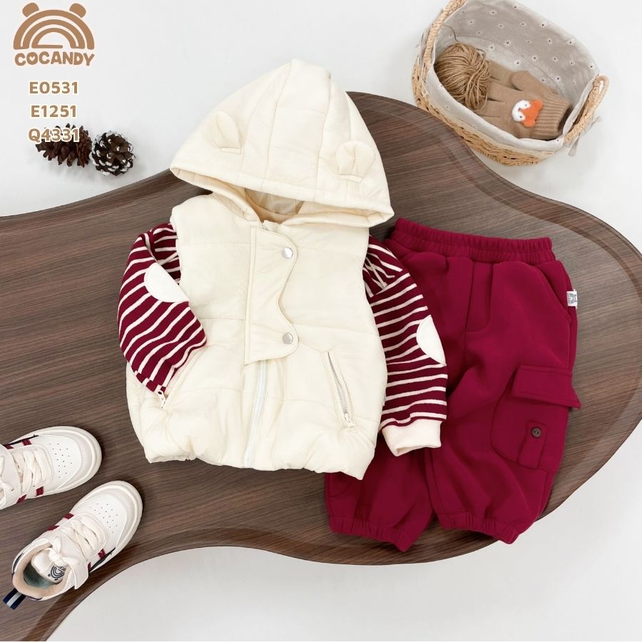 Áo dài nỉ kẻ ĐỎ BE phối đáp tròn tay be_thumbnail_5