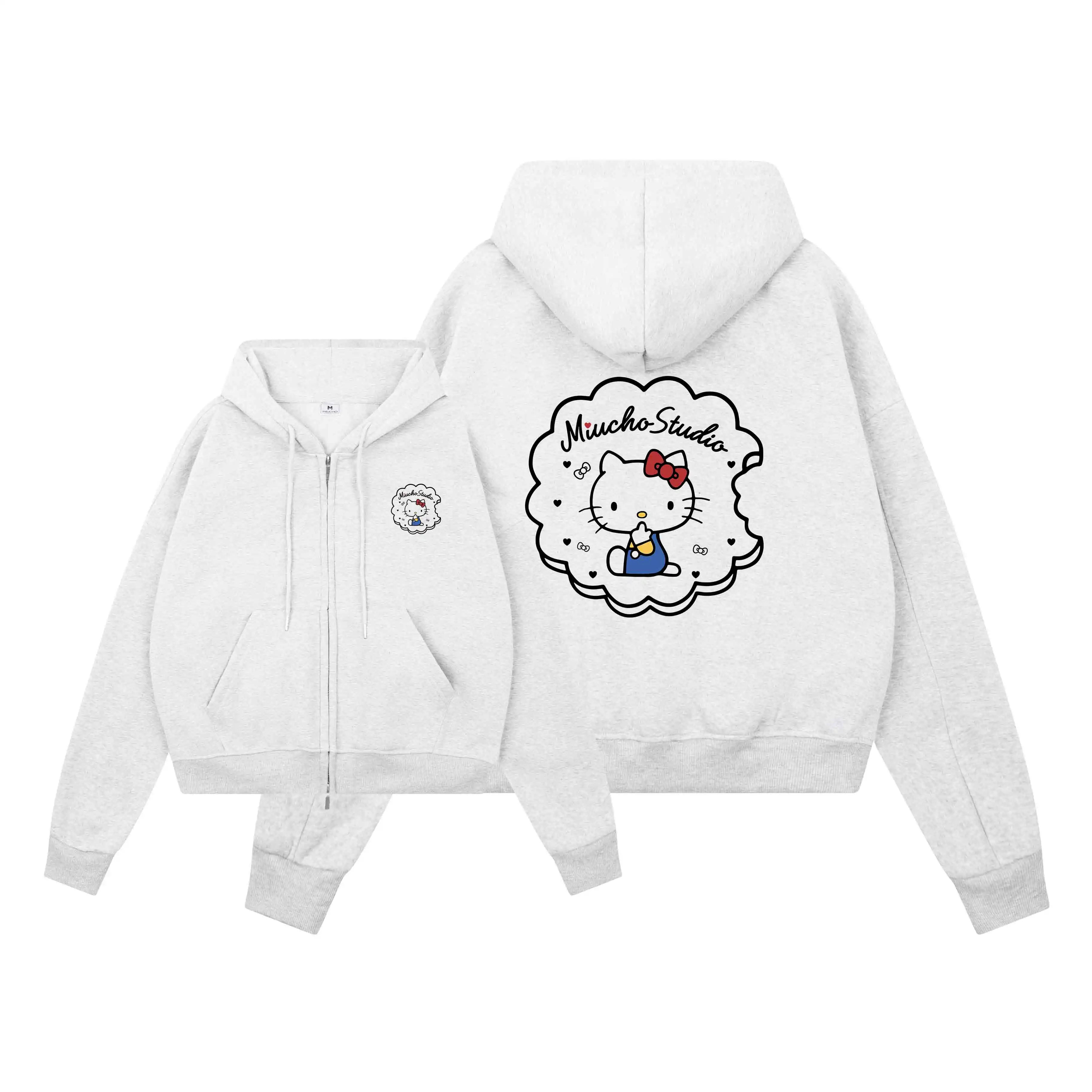 Áo hoodie zip form boxy Miucho nỉ 2 da cao cấp thoáng mát có nón Kitty in mix dễ thương 2844_thumbnail_0