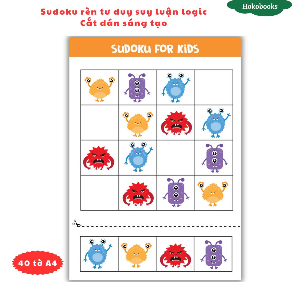 40 tờ Sudoku giấy cắt dán thủ công, Học liệu Montessori Hokobooks rèn tư duy logic, IQ tư duy, giáo dục sớm HL80_thumbnail_3