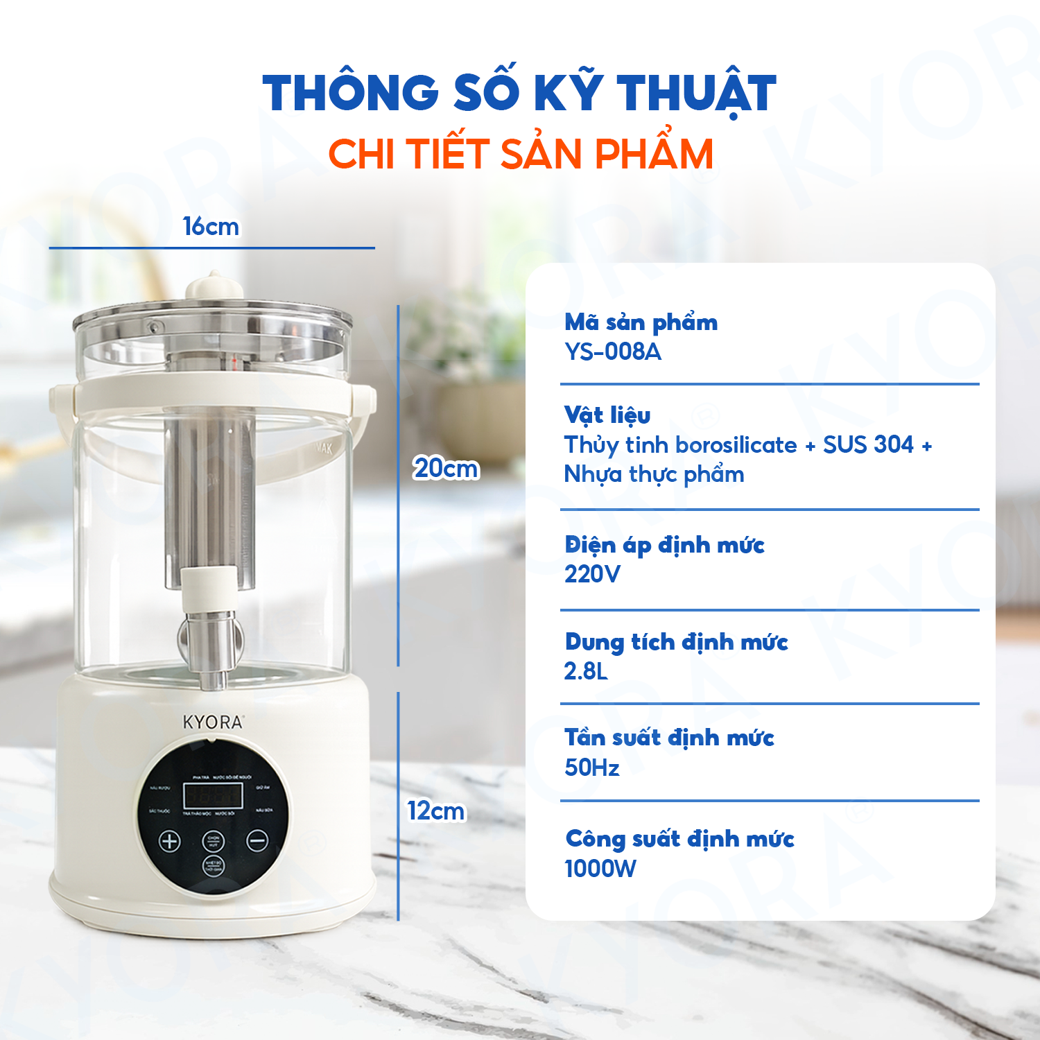 Ấm Đun Nước Giữ Nhiệt Đa Năng 8in1 Kyora 2.8L - 8 chức năng đun nấu - Giữ nhiệt 48H liên tục - Kèm lõi lọc trà_thumbnail_8