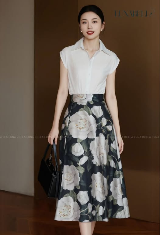 Set áo sơ mi phối chân đầm hoa ALIDA màu TRẮNG_thumbnail_0