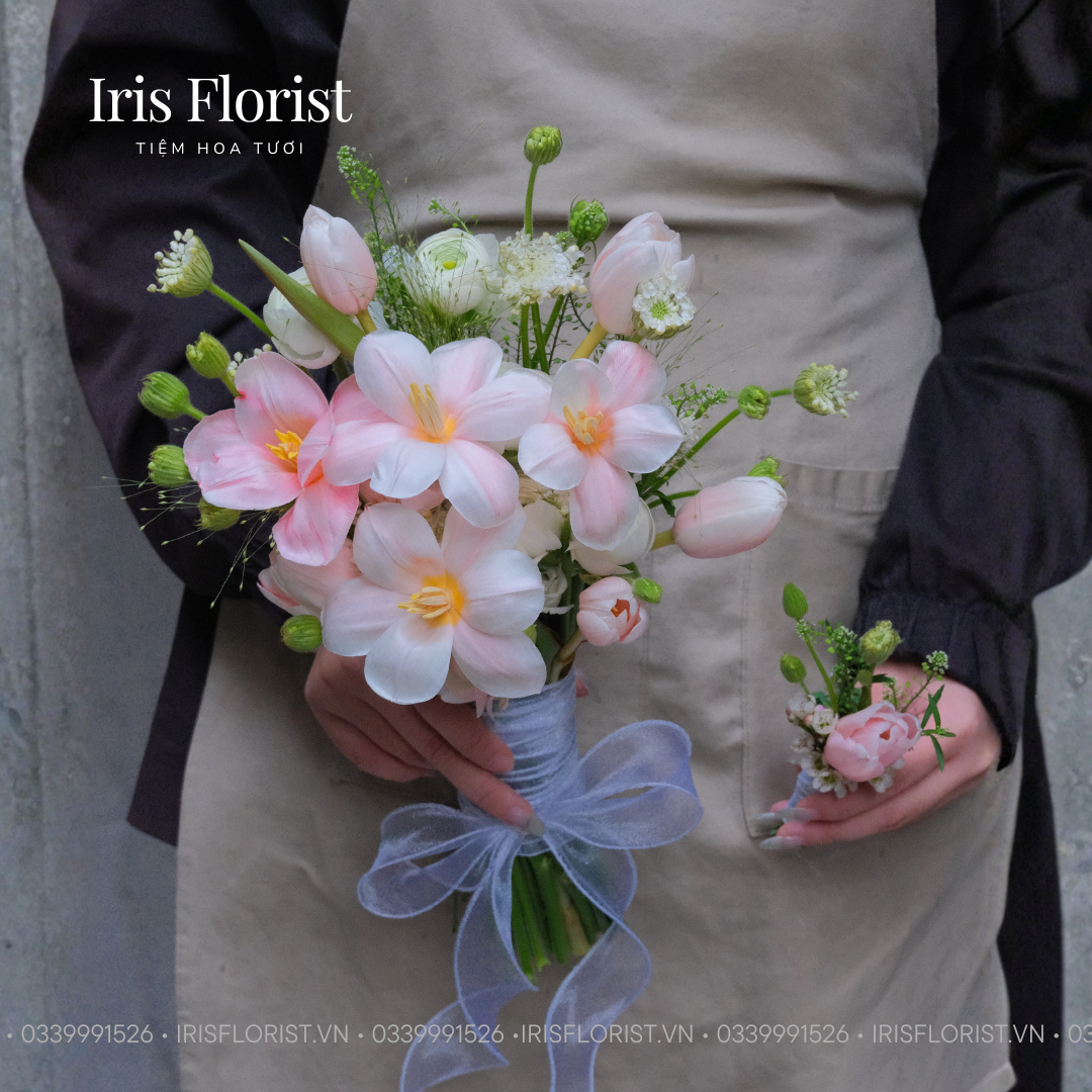 Bó hoa cưới Tulip phớt hồng mix thùy châu_thumbnail_4
