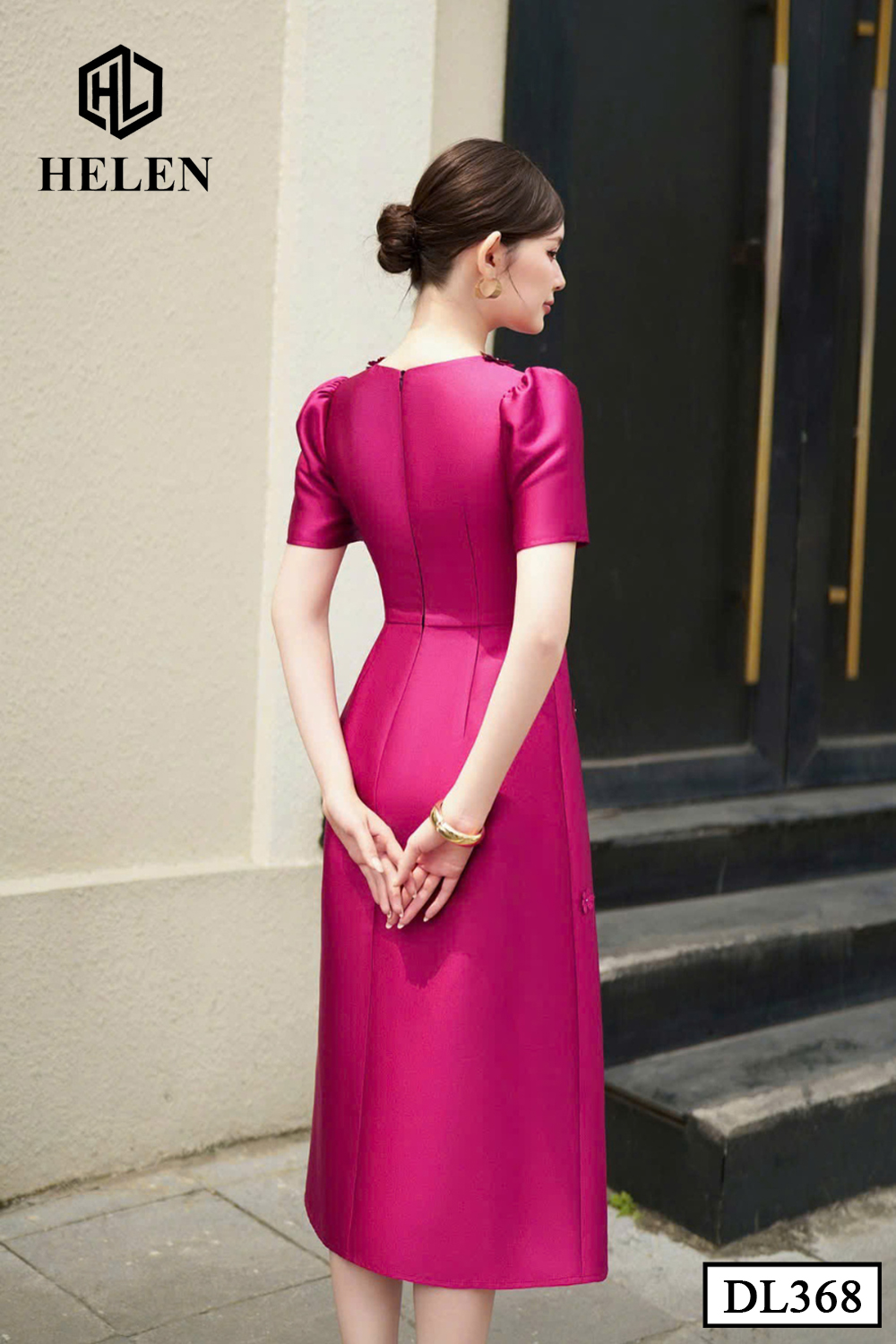 (Pre -order) Đầm xòe tapta hồng đính hoa cổ DL368_thumbnail_2