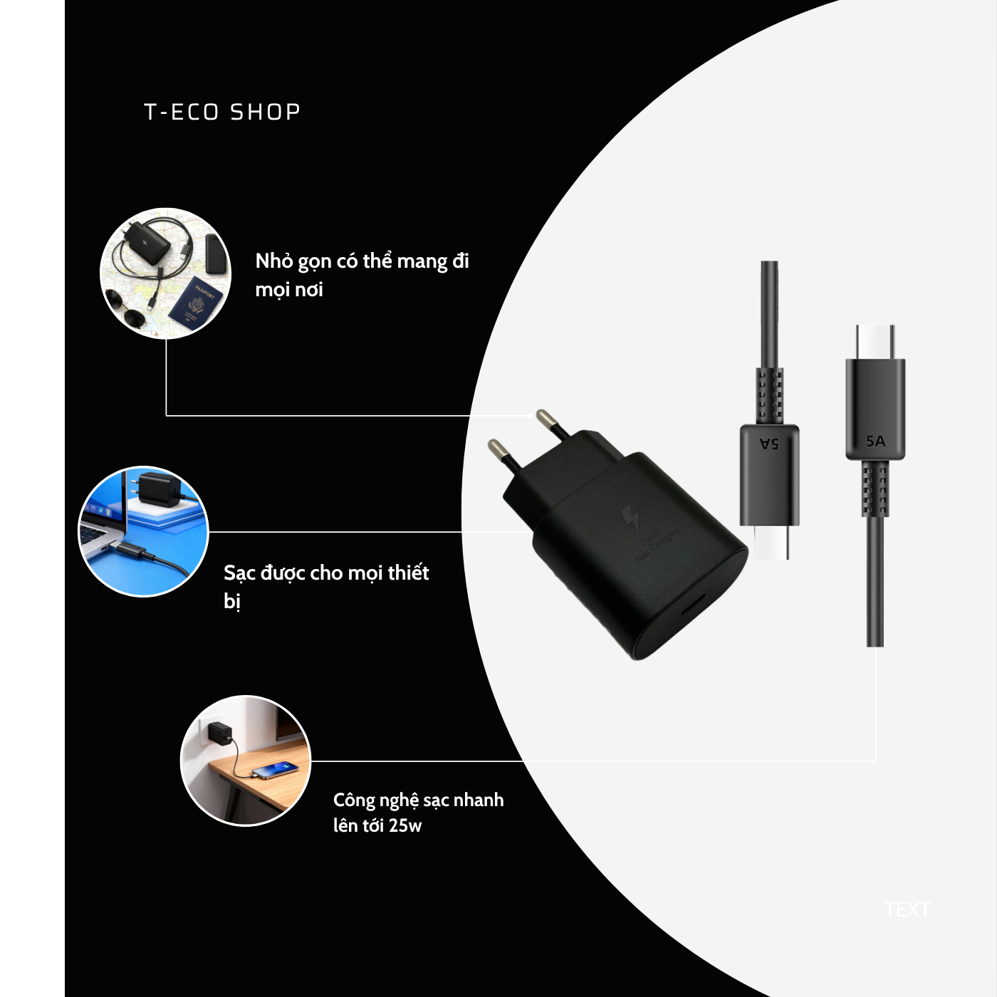 T-ECO SHOP | Bộ Sạc Nhanh 25W Type-C – Sạc Siêu Tốc, Kèm Cáp 1m/2m Cho Android_thumbnail_4