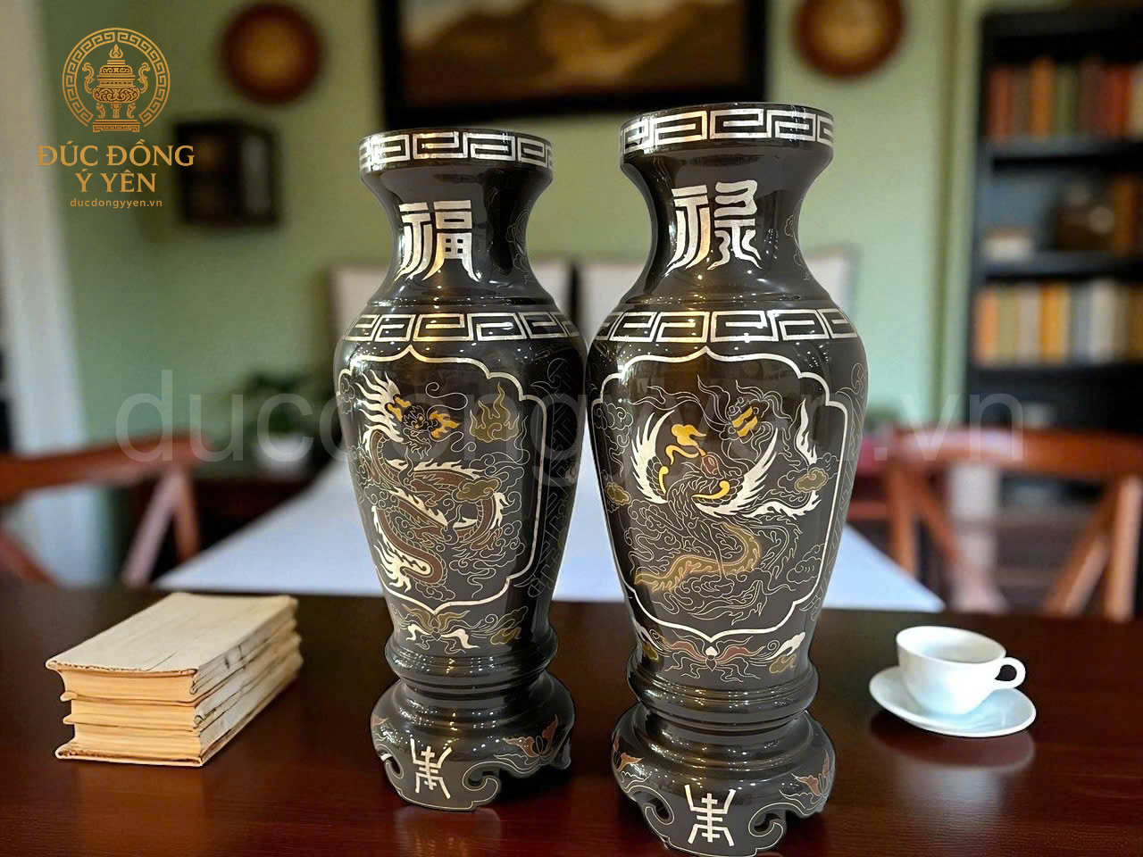 Lọ hoa thờ khảm ngũ sắc đúc đồng đỏ nguyên chất _thumbnail_1