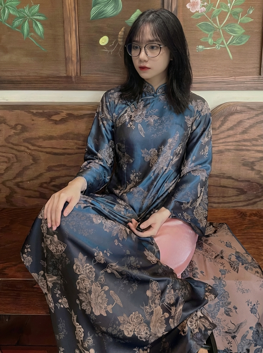 Áo Dài Nữ Màu Xanh Navy_thumbnail_1