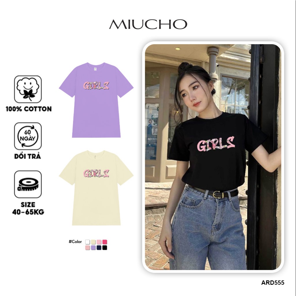 Áo thun nữ form vừa regular ARD555 Miucho Chic cotton cổ tròn in typography_thumbnail_1