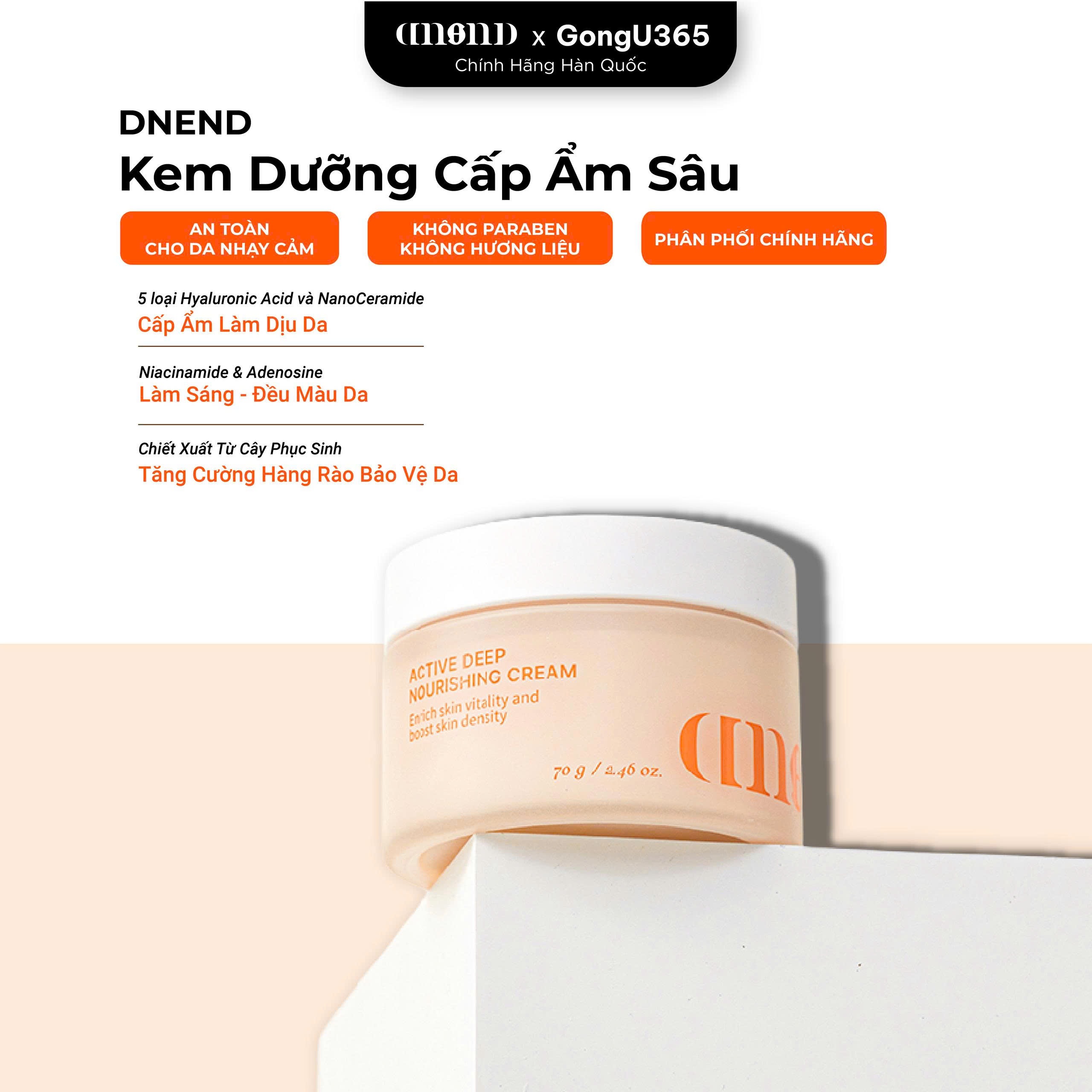 DNEND ACTIVE DEEP NOURISHING CREAM - Kem Dưỡng Ẩm Sâu Phục Hồi Da Ngừa Lão Hóa  - Chiết Xuất Cây Phục Sinh, NanoCeramide, 5 loại Hyaluronic Acid - 70g - [DND001]