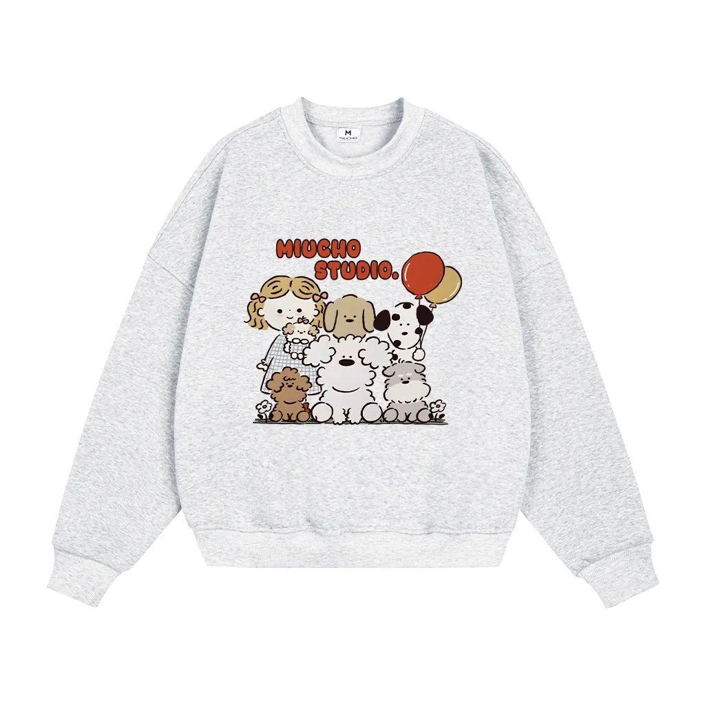 Áo Sweater form boxy Miucho nỉ 2 da thoáng mát tay dài cổ tròn dễ phối cún yêu in mix 2796_thumbnail_0