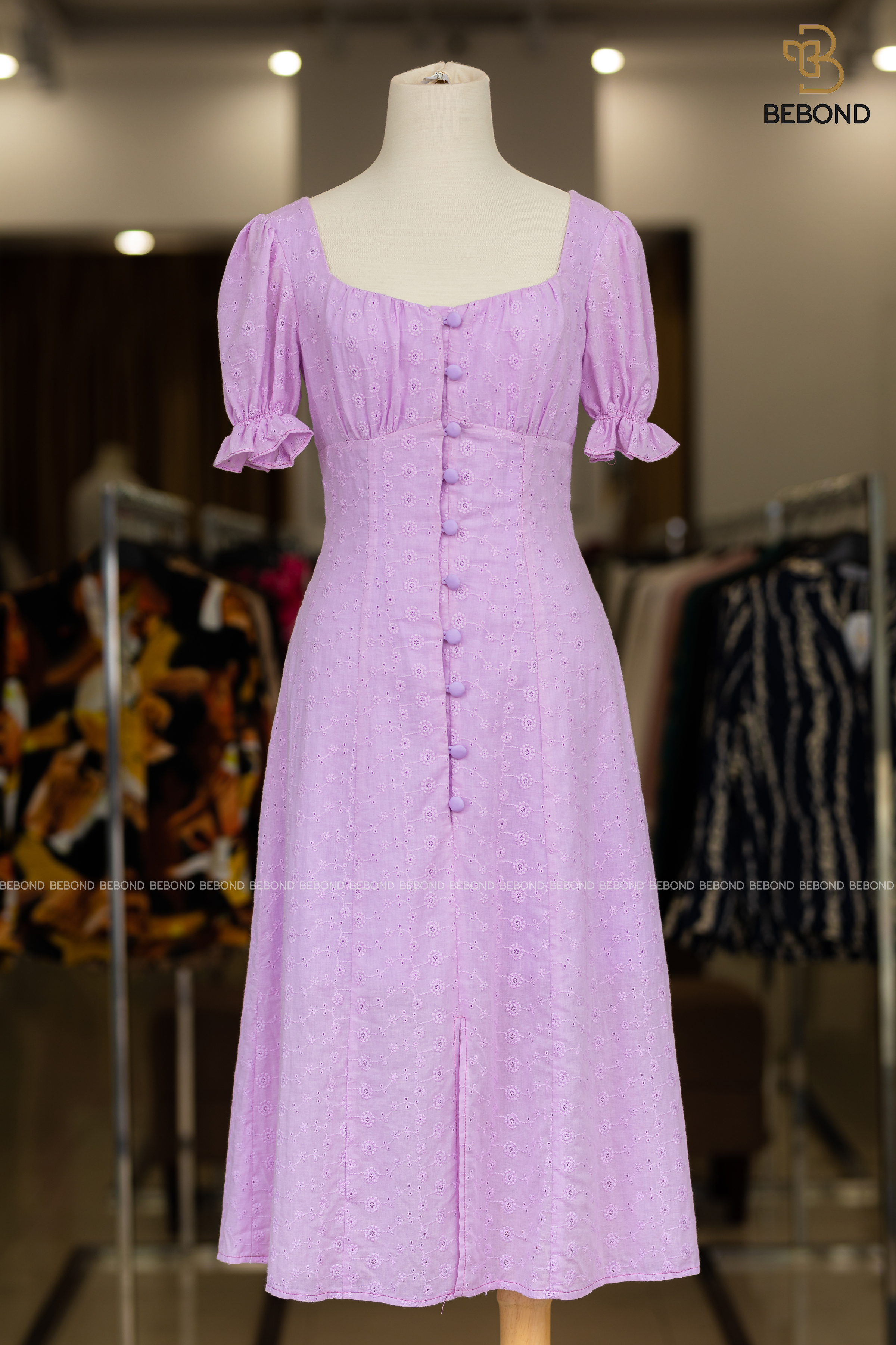 Đầm cổ thang nhún ngực tay chun- RYE_thumbnail_3