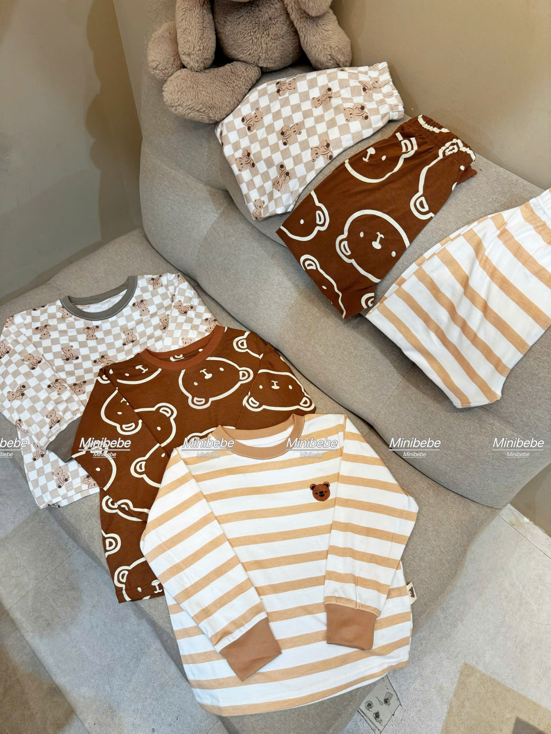 T49 SET 3 BỘ GẤU NÂU SỌC CARO FULL - A100.302