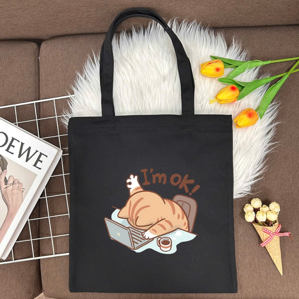 Túi tote vải canvas in hình mèo cute có khoá kéo và ngăn phụ, đi học, đi chơi - TOTE16_thumbnail_14