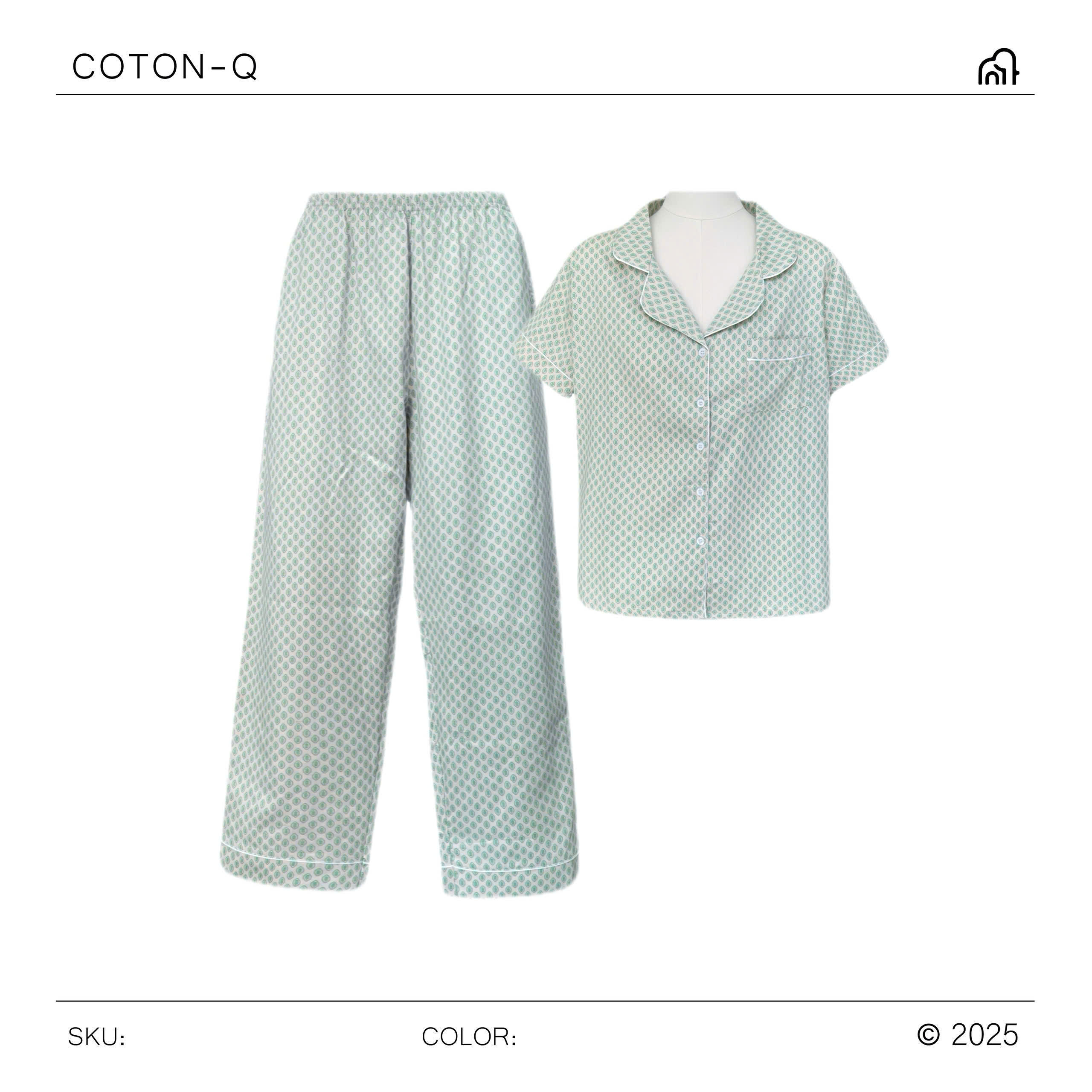 HJ143 Set bộ xịn quần dài ( XANH HỌA TIẾT )