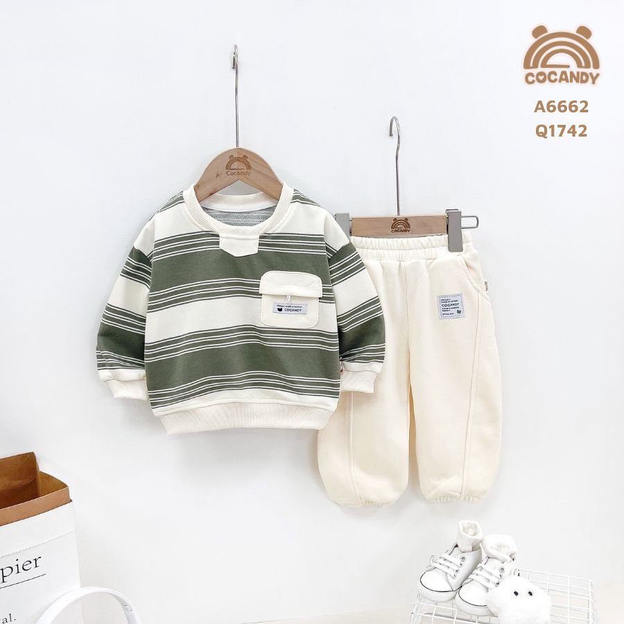 Áo dài kẻ XANH BE túi ngực BE COCANDY