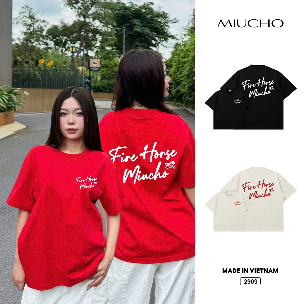 Áo thun boxy Tết Miucho vải cao cấp thoáng mát đứng form basic năng động in mix 2934