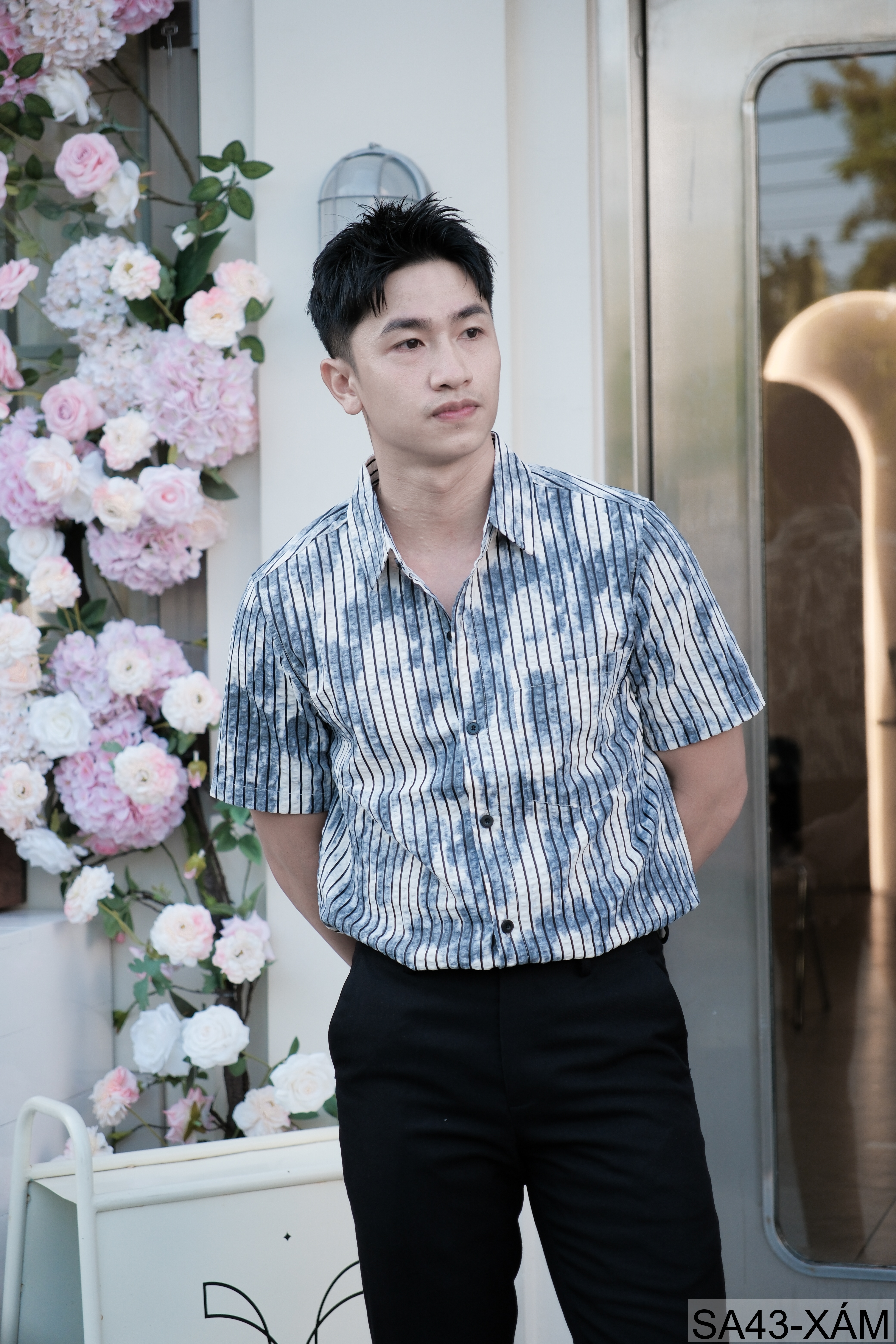 SA43 - Áo sơ mi nam tay ngắn sọc dọc phong cách streetwear, chất cotton thoáng mát, dáng rộng thoải mái_thumbnail_3