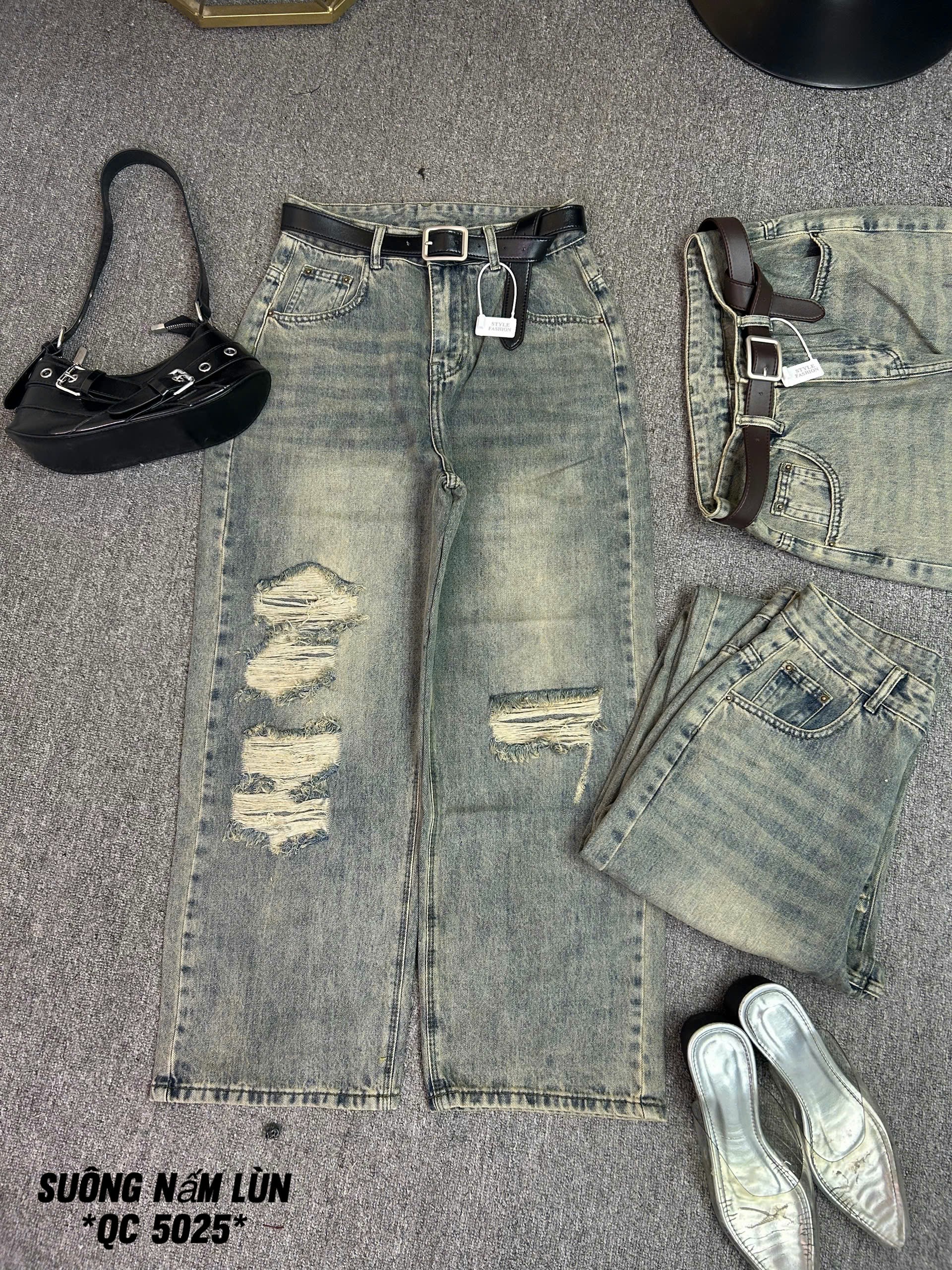 Quần suông rách 97cm dành cho nấm lùn bigsize QJ5025 dành cho nàng béo mập từ 55-90kg