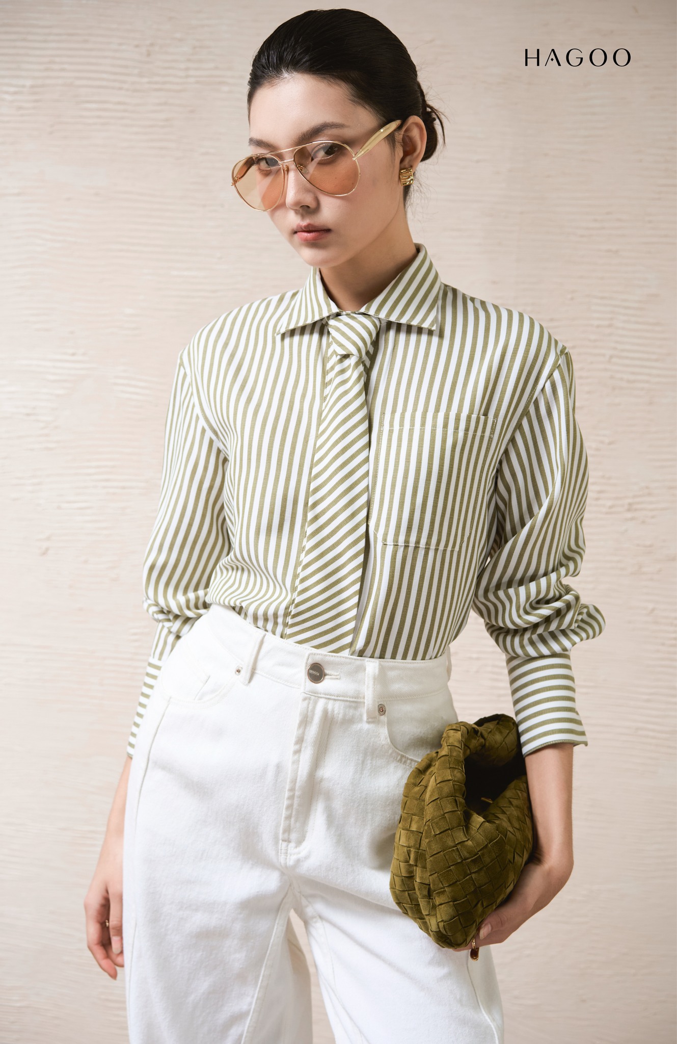 Sơ mi cà vạt cổ cánh nhạn HAGOO