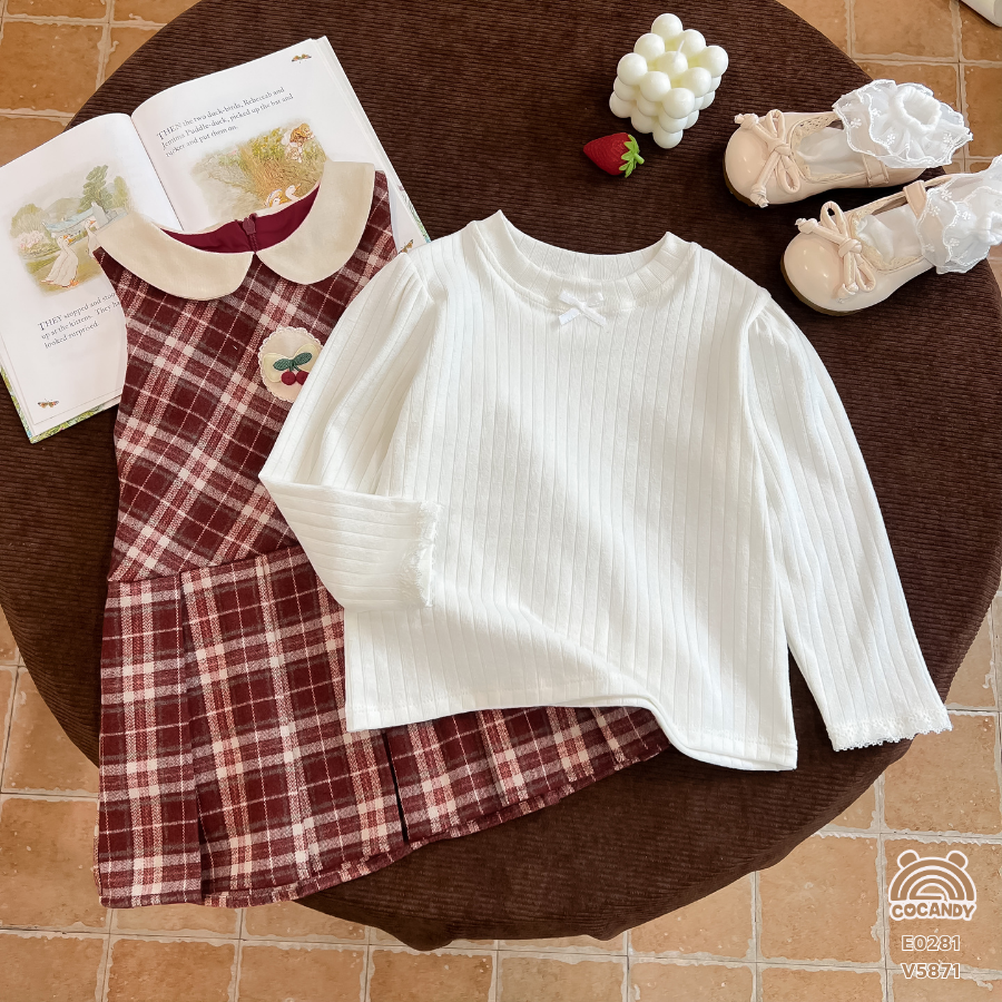 Áo dài TRẮNG nhún ren 2 tầng cổ tròn