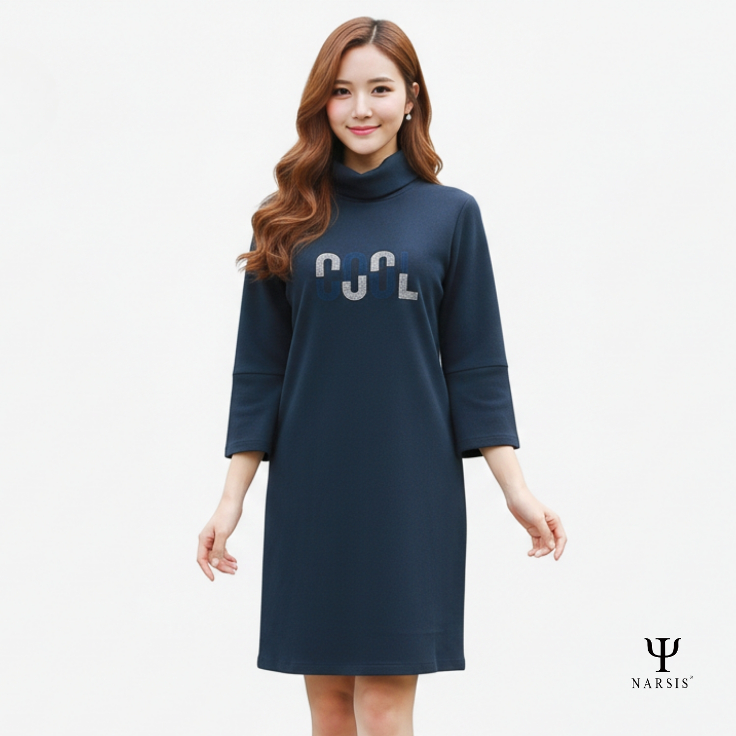 VÁY LEN THU ĐÔNG NARSIS  MÀU XANH TÍM THAN B8013 NARSIS VẢI LEN COTTON ẤM ÁP, THOÁNG MÁT, GIỮ ẤM ..._thumbnail_3