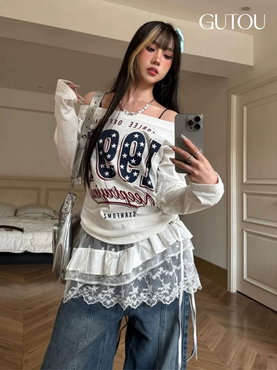 [ GUTOU ] Áo Thun Tay Dài Trễ Vai Retro 1997_thumbnail_6