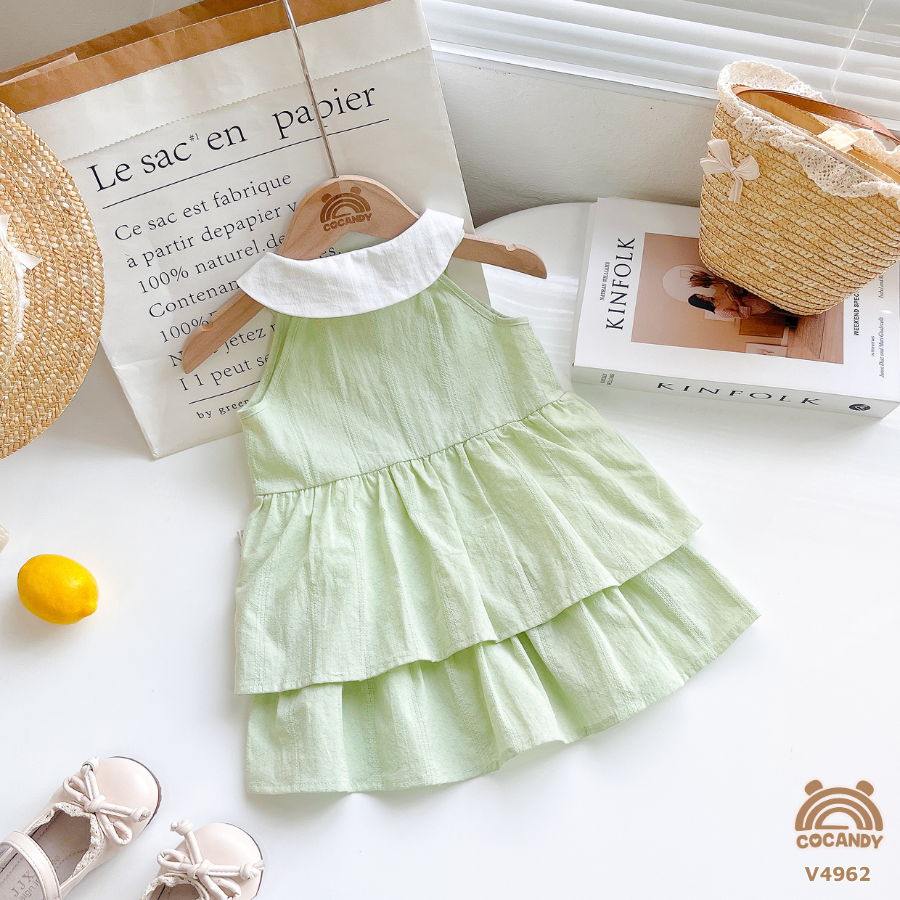 Váy cộc XANH CỐM sát nách cổ bẻ 2 tầng_thumbnail_1