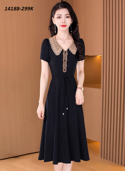 14188-Đầm xòe cổ bẻ cách điệu eo thắt dây (thun lụa)_thumbnail_0