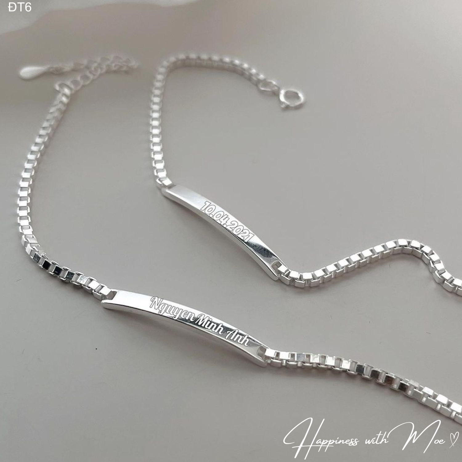 ĐT6 - Lắc tay đôi dây vuông khắc tên theo yêu cầu
