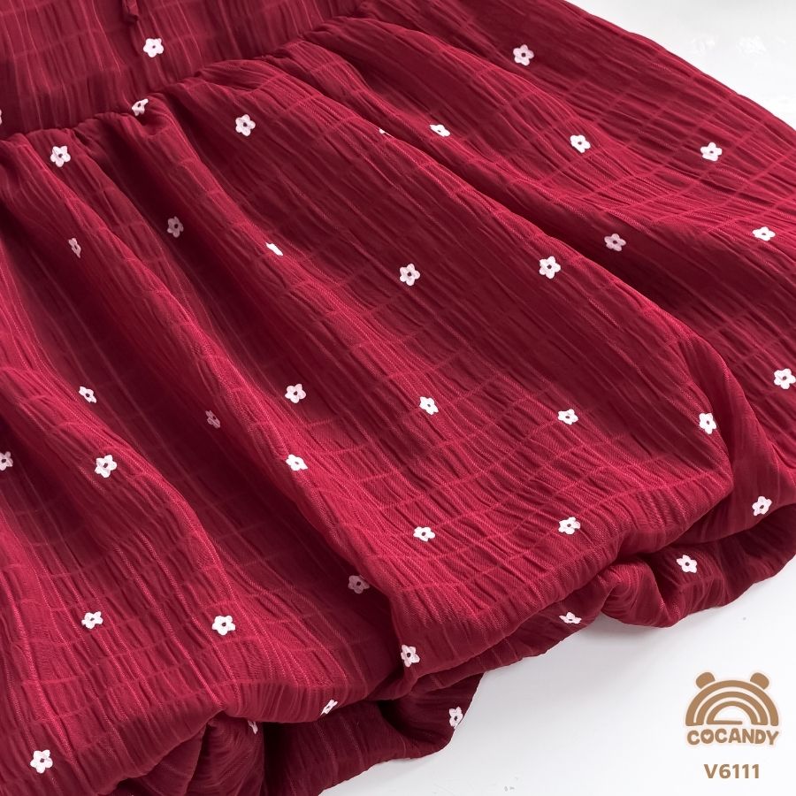 Váy cộc ĐỎ sát nách họa tiết hoa nhí trắng cổ nơ_thumbnail_3