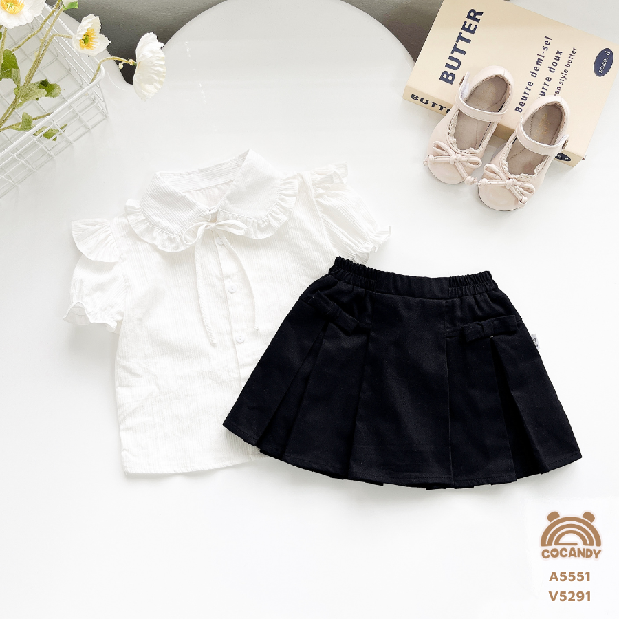 Chân váy ĐEN xếp ly 2 nơ