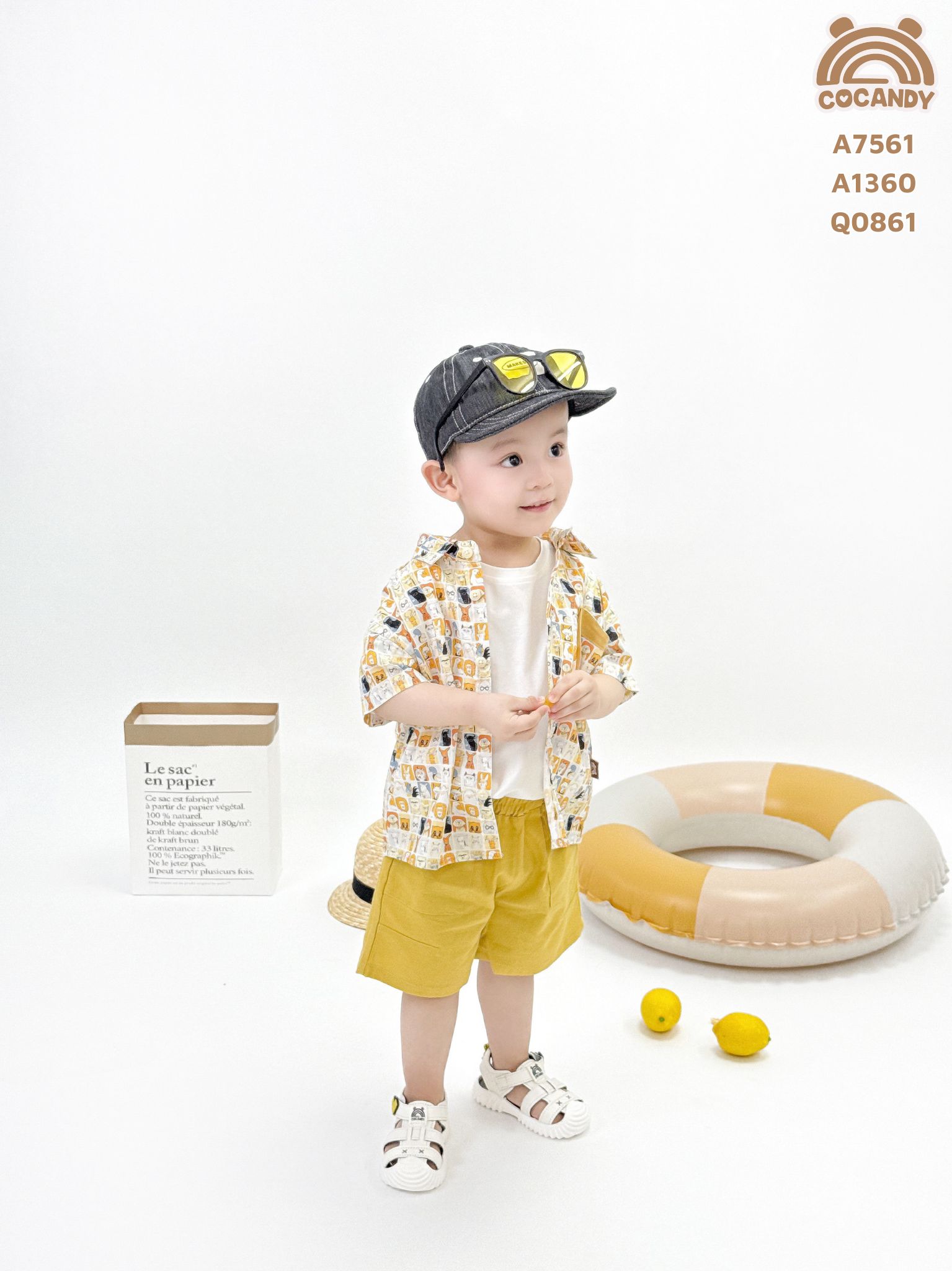 Áo cộc sơ mi hình thú túi ngực viền VÀNG_thumbnail_3