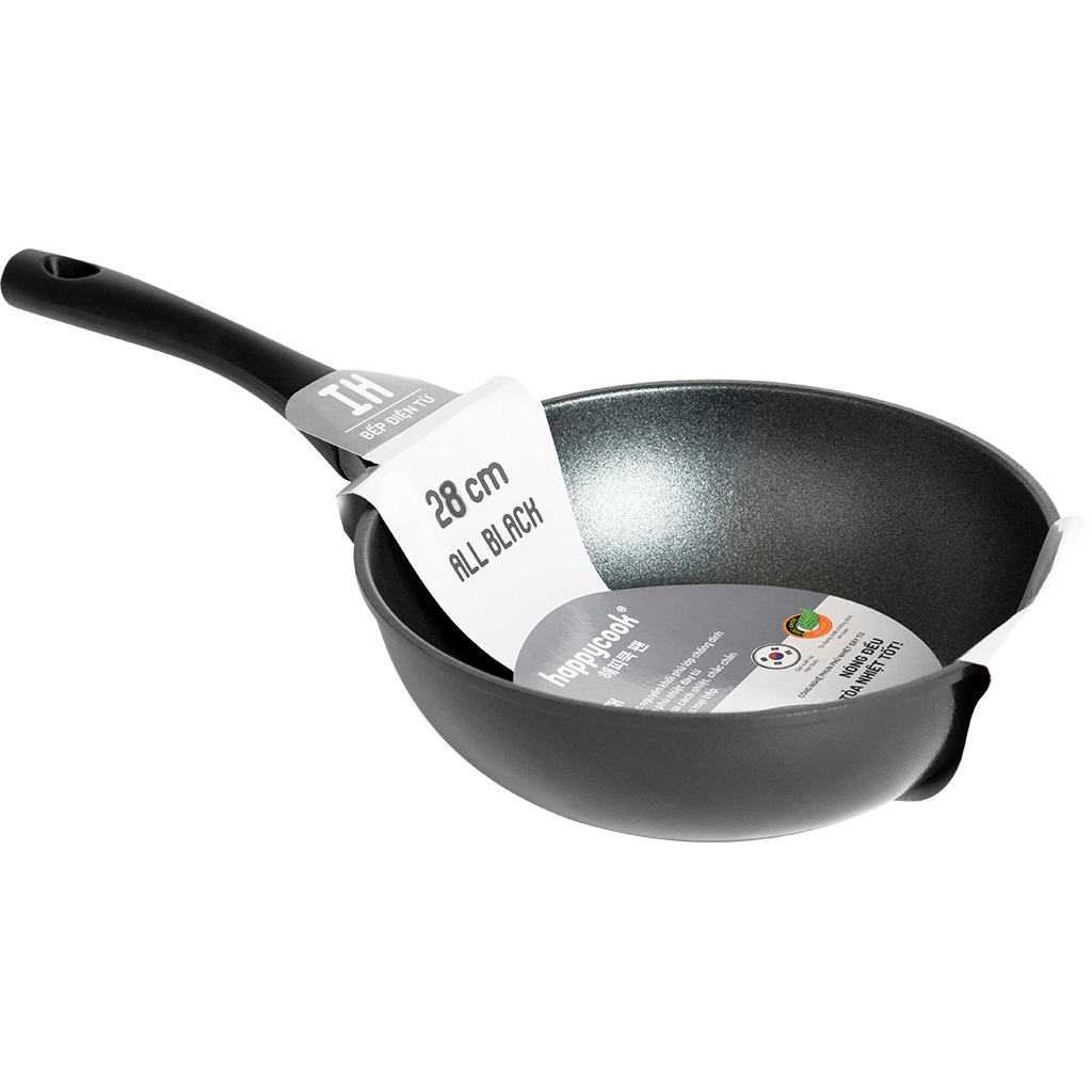 Chảo sâu đúc đáy từ Happycook All Black 28cm TBWP-28IH