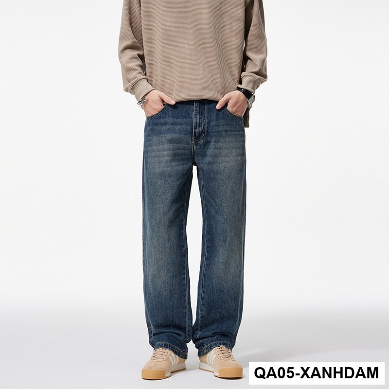 QA05 - ClanfitQuần jeans nam ống rộng màu đen cao cấp mới mùa thu, quần ống rộng cổ điển đa năng