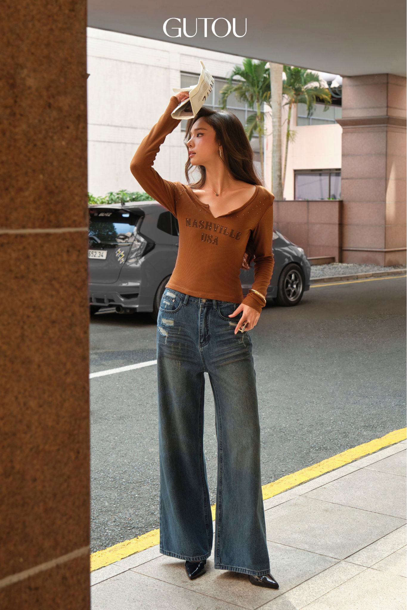 [ GUTOU ] Quần Jeans Suông Wash Loang Rebel