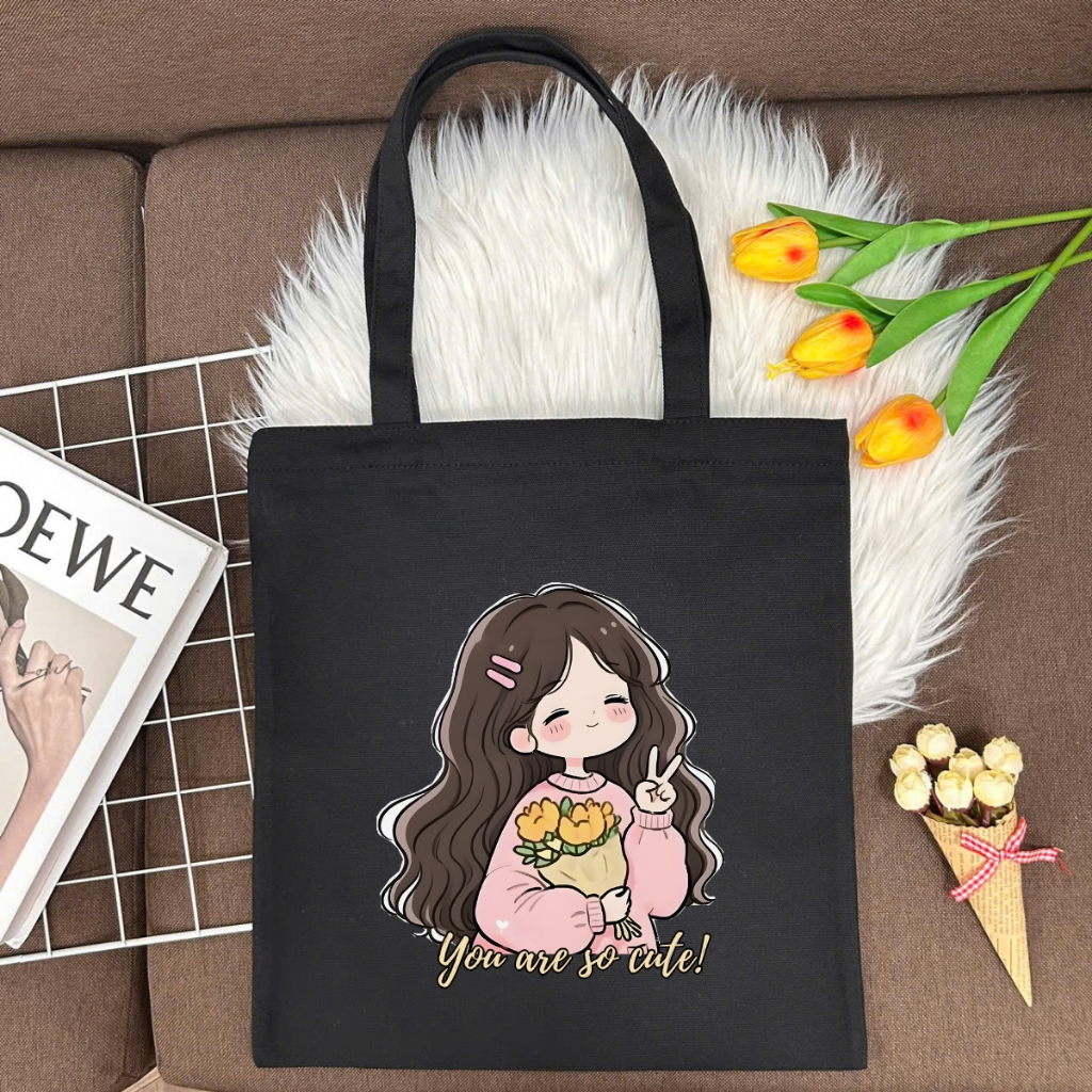 Túi tote vải canvas hình cô gái hottrend, đeo vai, có khoá kéo và ngăn phụ WE TEE - WTU04_thumbnail_2