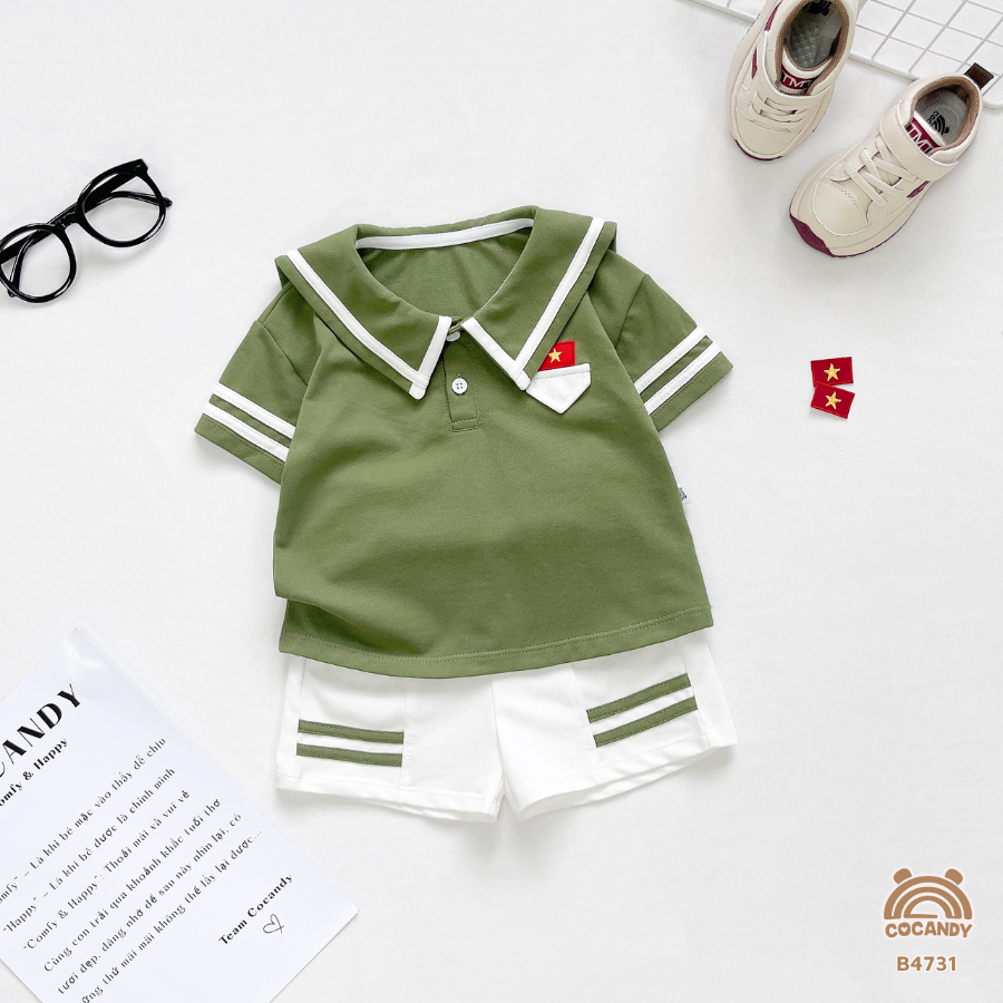 Bộ cộc XANH RÊU phối trắng thủy thù