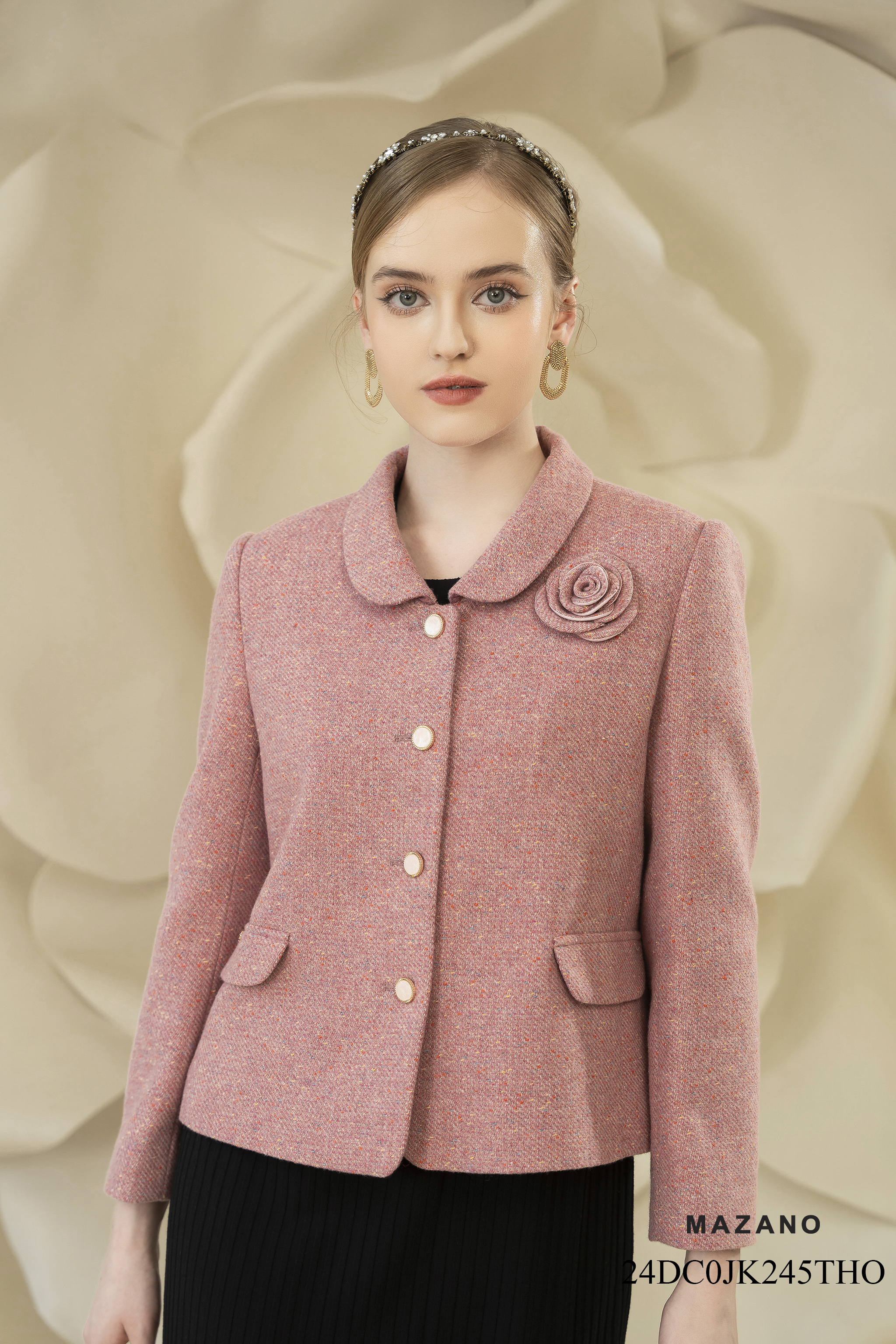 Áo khoác ngắn Suông Vải dạ len cao cấp  Dài dưới eo JK245THO_thumbnail_4