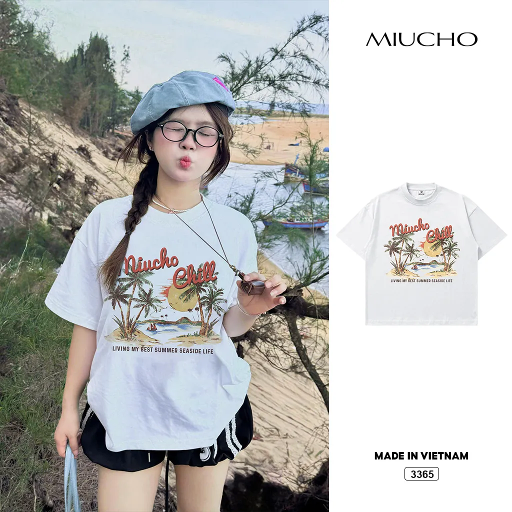 Áo thun boxy nam nữ du lịch biển Miucho 3365