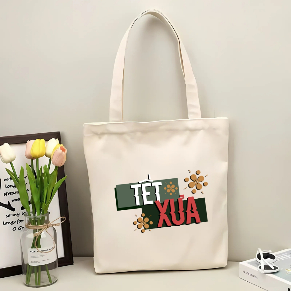 Túi tote vải canvas hình Tết đeo vai, có khoá kéo và ngăn phụ - 𝐖𝐞 𝐓𝐞𝐞 TOTE08_thumbnail_5