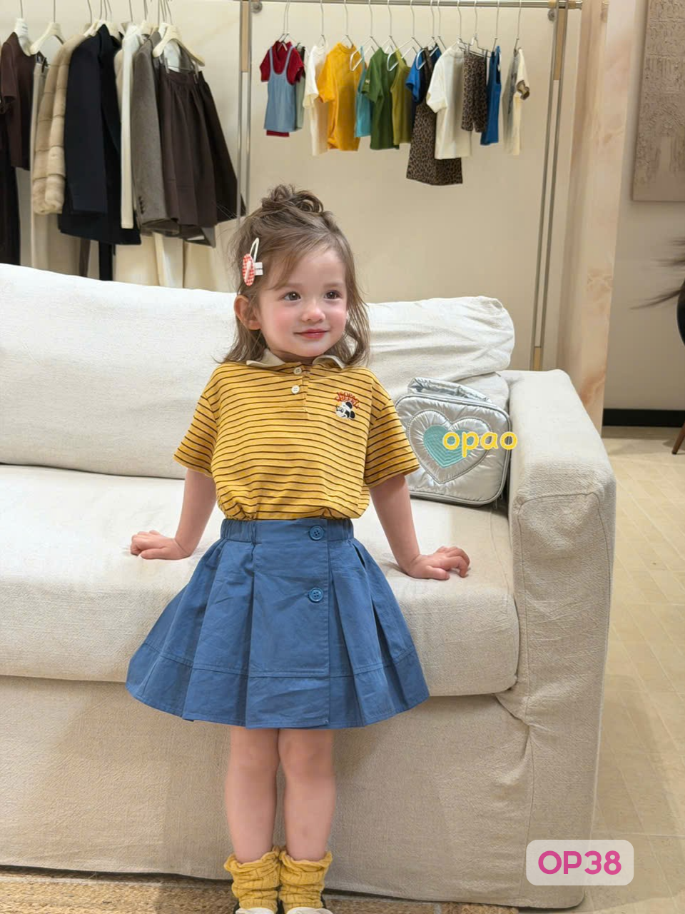 OP38 - Áo thun sọc cổ bẻ vàng hãng Opao