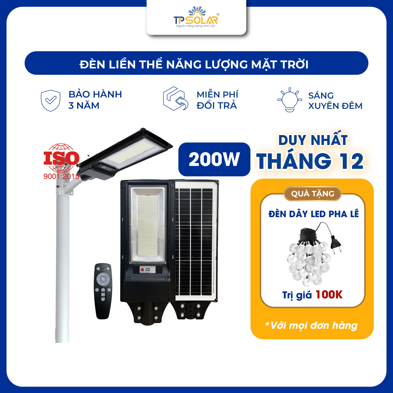 Đèn đường liền thể năng lượng mặt trời (TP.LT01.200)