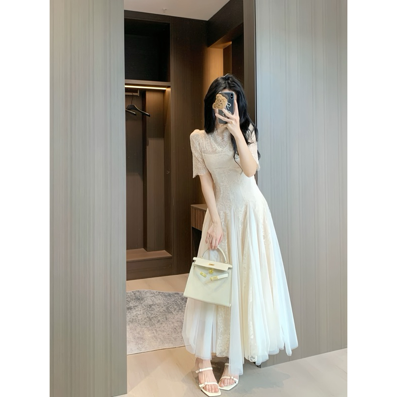 Váy ren trắng dáng bồng xoè phong cách tiểu thư, đầm trắng phối ren tay lỡ dáng dài nữ tính Logastore_L211_thumbnail_2