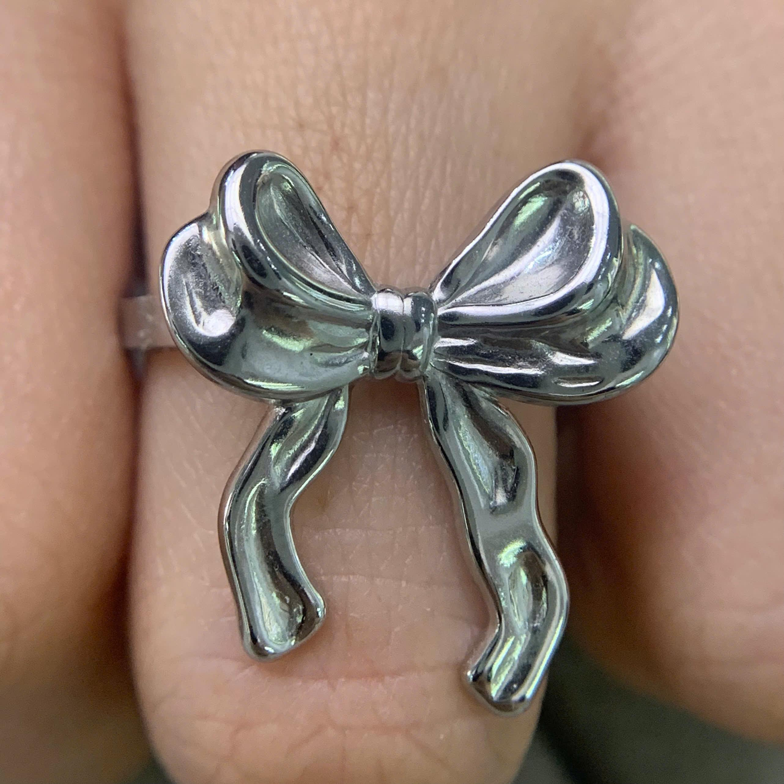 nhẫn kiểu titan nơ bạc to ruy băng hở freesize _thumbnail_3