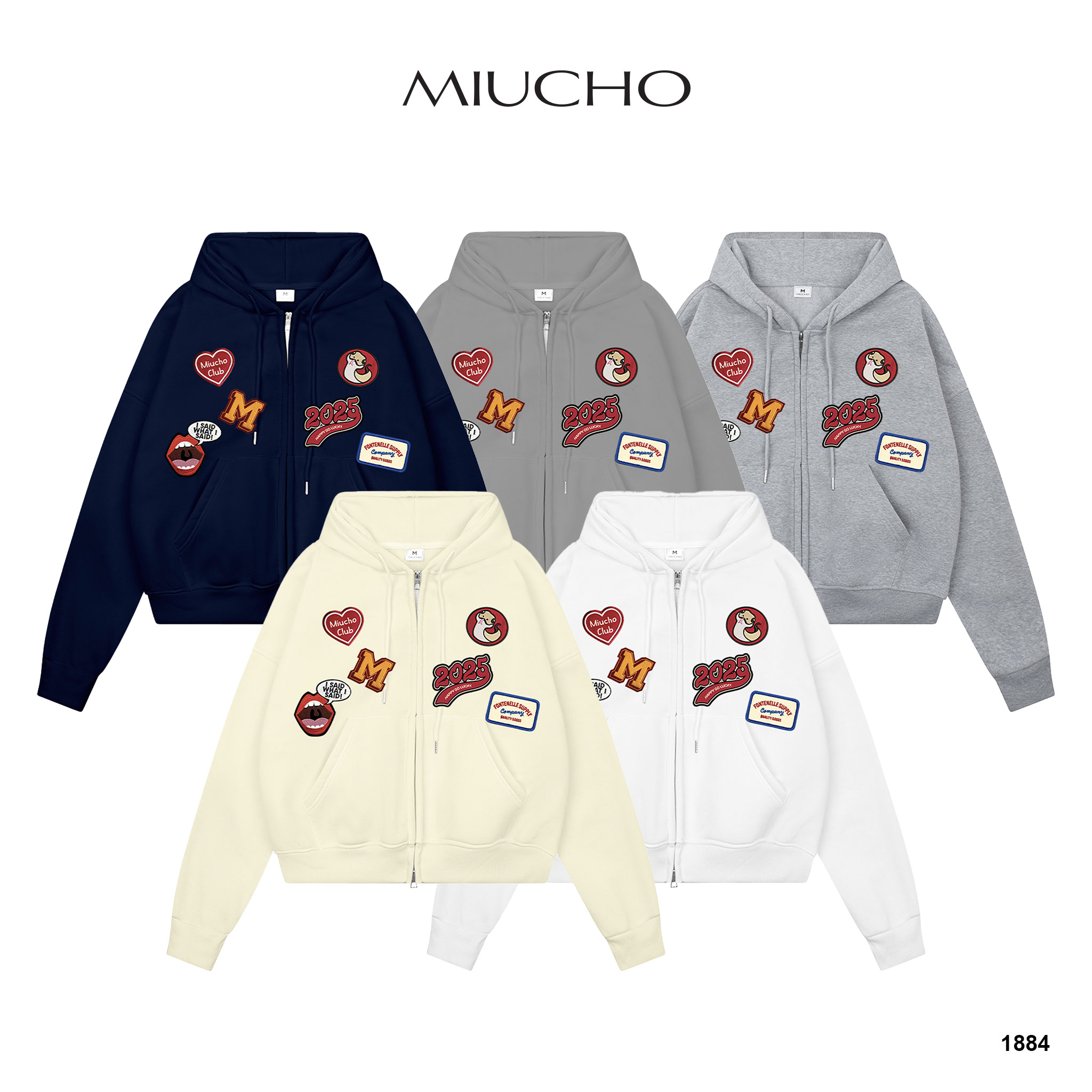 Áo hoodie zip nam form boxy 1884 Miucho Club chất vải nỉ bông dày dặn mịn in mix