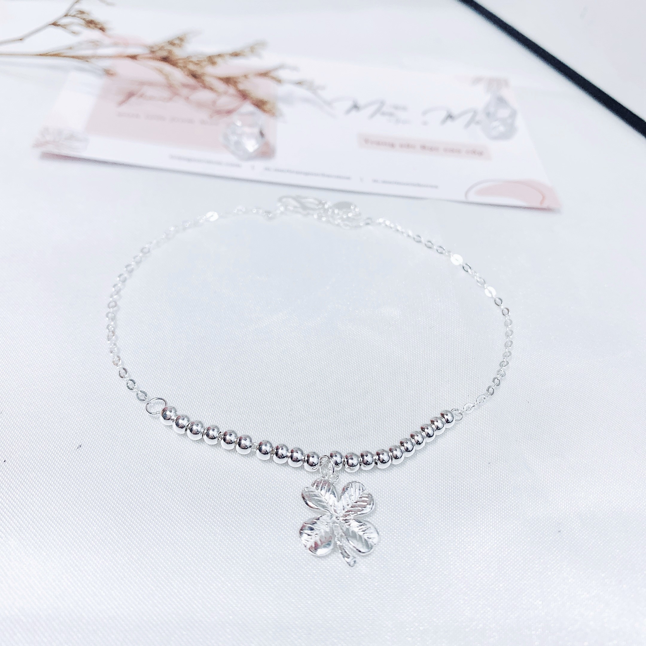 LC101 - Lắc chân cỏ 4 lá bi bạc_thumbnail_1