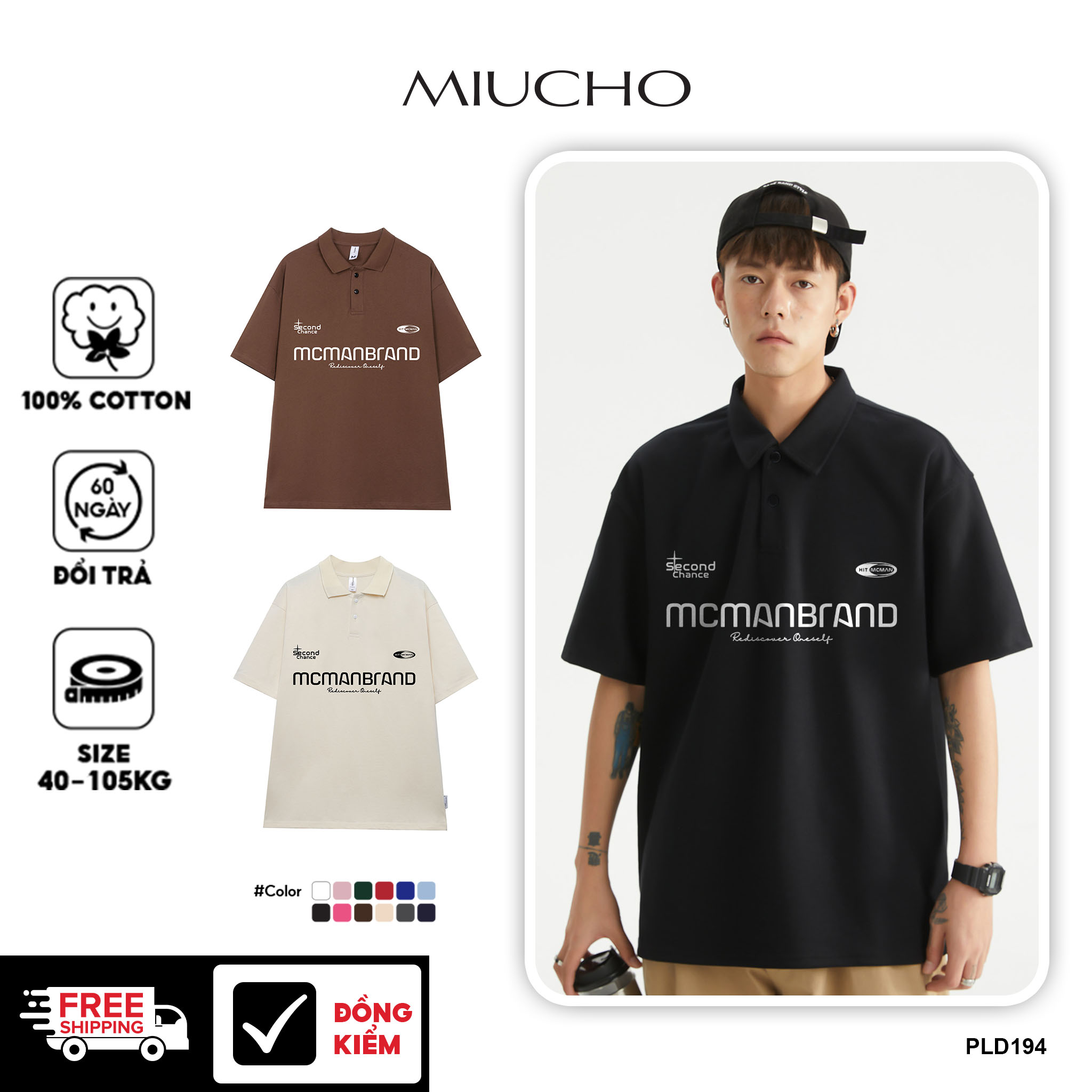 Áo polo nam form rộng đẹp PLD194 Miucho Man tay lỡ vải cotton mềm mại cho nam in Typography_thumbnail_1