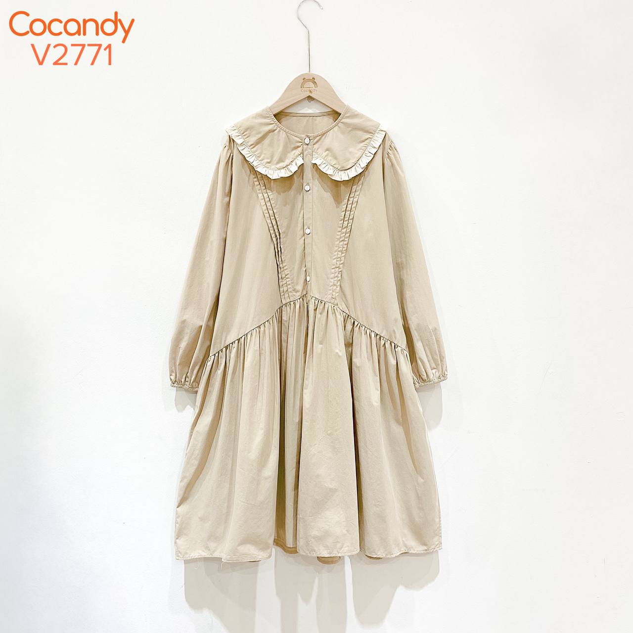 Váy dài BE RÊU cổ bèo phối BE LỚN_thumbnail_0